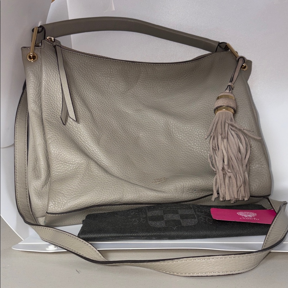 Vince Camuto Pebbled Leather Tassel Shoulder & Crossbody Bag w/ dust bag
